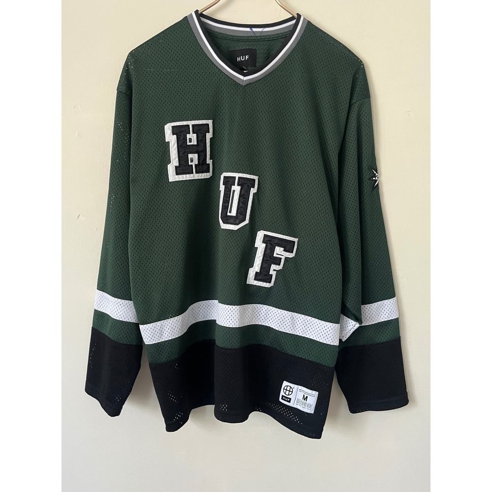 HUF Worldwide Mesh Hockey Jersey Green Black White Streetwear Mens Medium